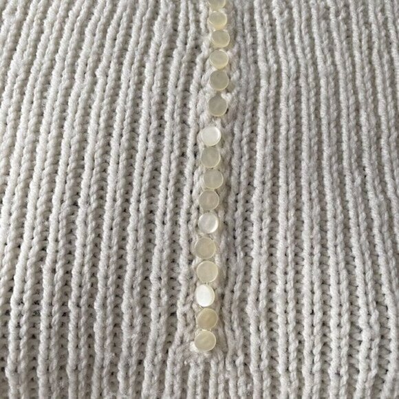 Pearl Detail Granny Core Hand Knit Chunky Cable Ribbed Sweater Ivory Women’s L - Picture 5 of 8